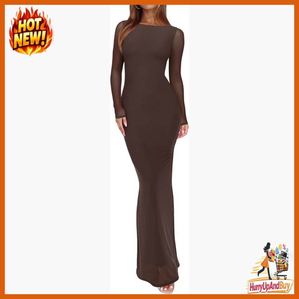 Sheer Mesh Maxi Dress Elegant Mermaid Bodycon Formal Wedding Guest